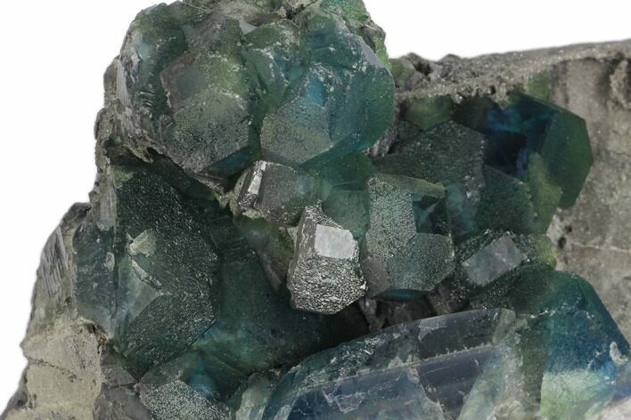 Blue-Green Cuboctahedral Fluorite on Sparkling Quartz - China #147084